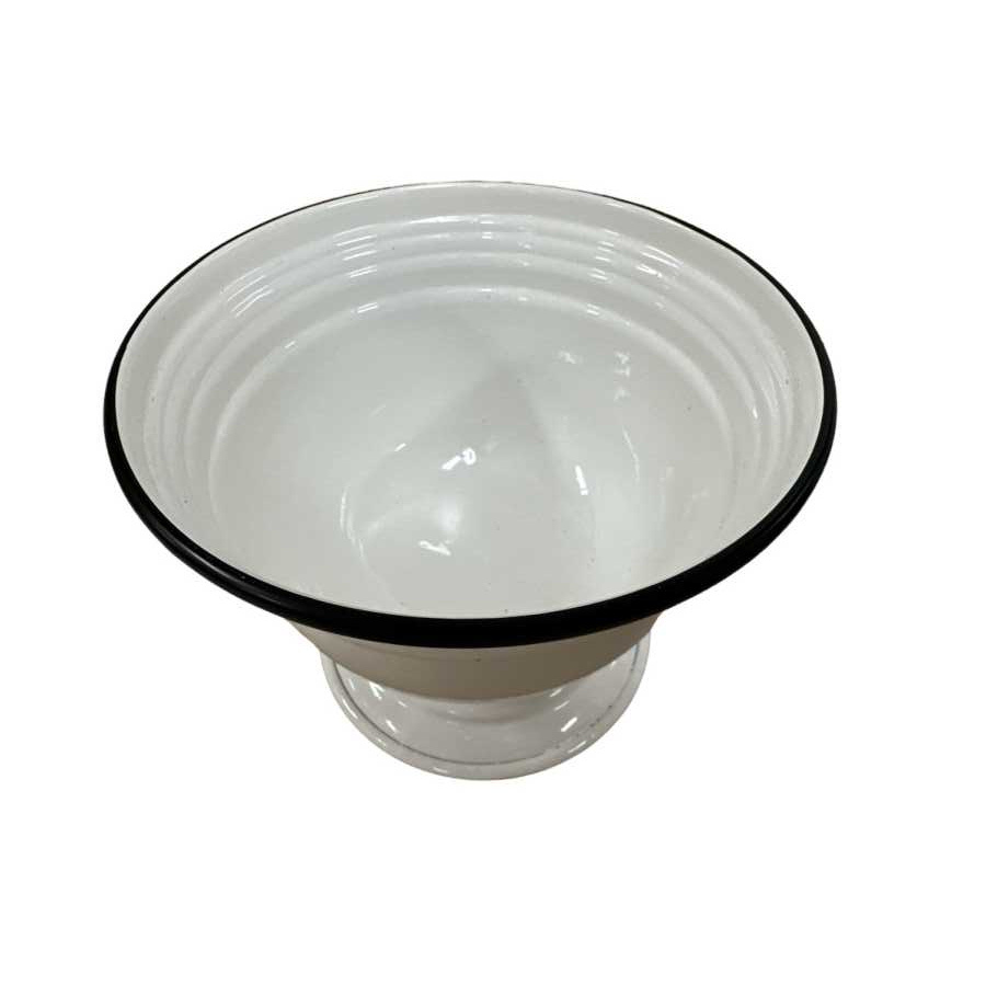 Kruka i vit metall ca 13 cm