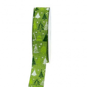 Dekorband, grön, med träd. 25 mm (3 meter)