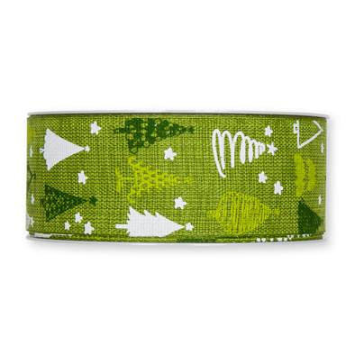 Dekorband, grön, med träd. 40 mm ( 3 meter)