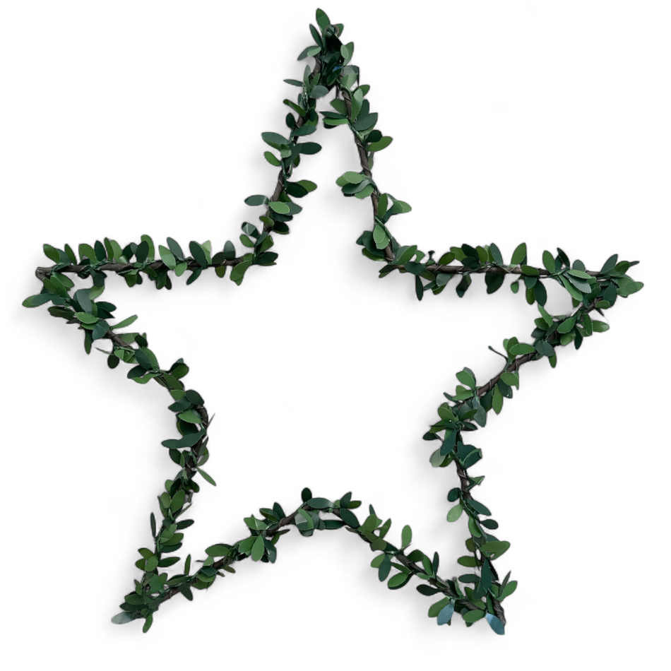 Stjärna i metall med buxbom. ca 39 cm