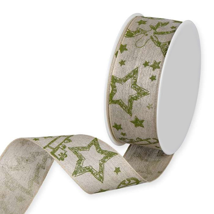 Dekorband med julmotiv Natur/Grön 15 meter