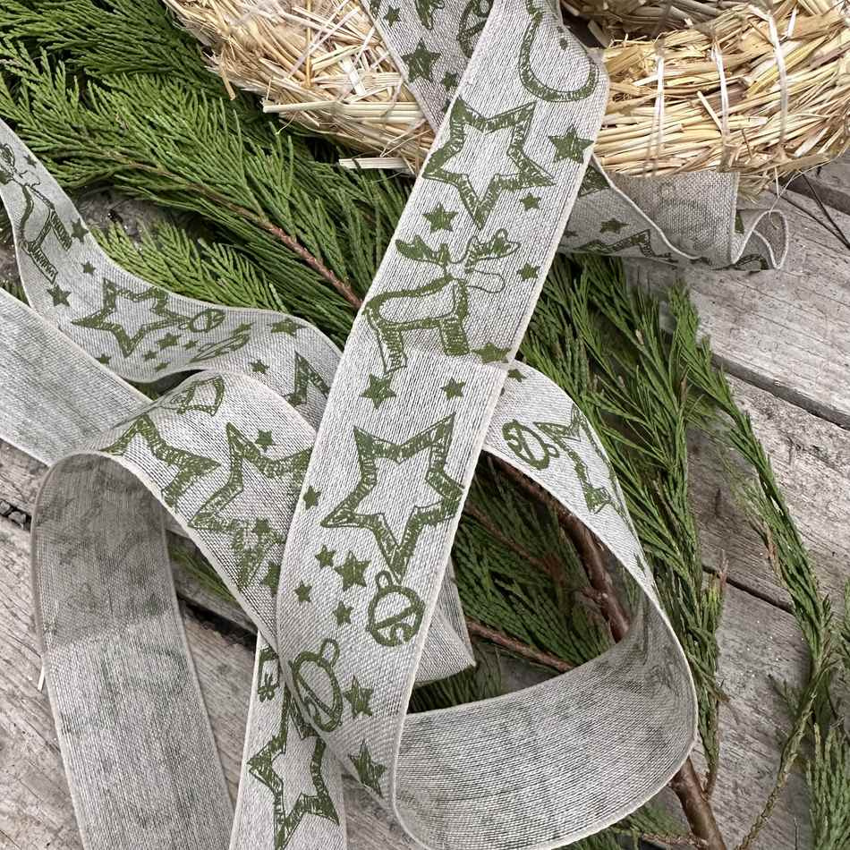 Dekorband med julmotiv Natur/Grön 15 meter