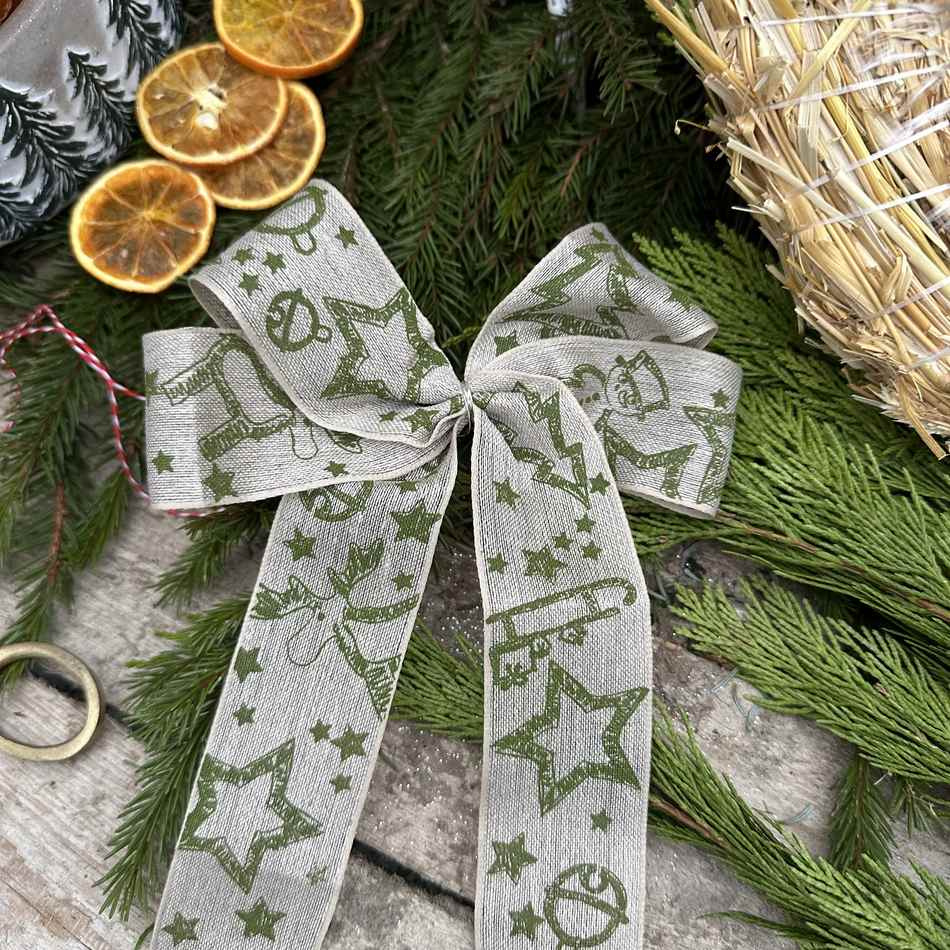 Dekorband med julmotiv Natur/Grön 15 meter