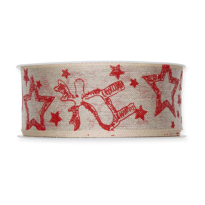 Dekorband med julmotiv Natur/Röd 15 meter