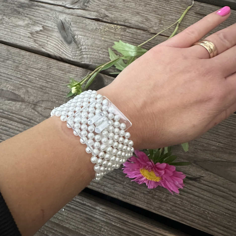 Corsagearmband med pärlor, Vit