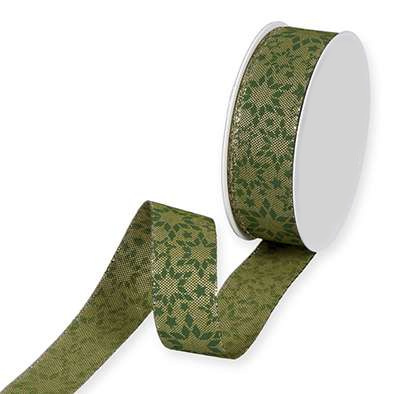 Dekorband med stjärnor Grön/Guld 25 mm 6 meter