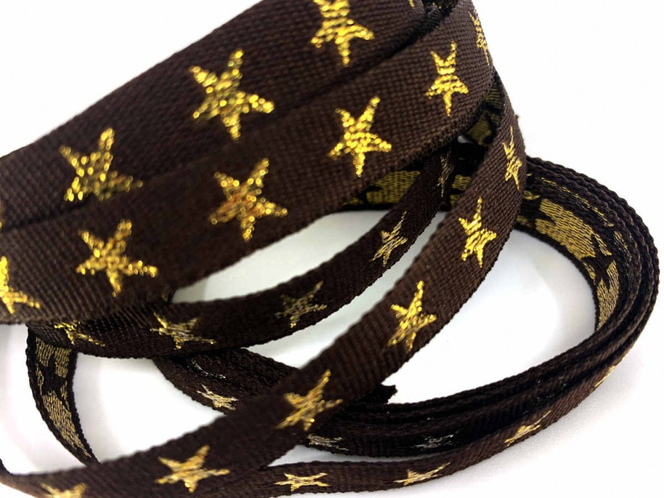 Brunt band med guldiga stjärnor. 3 meter