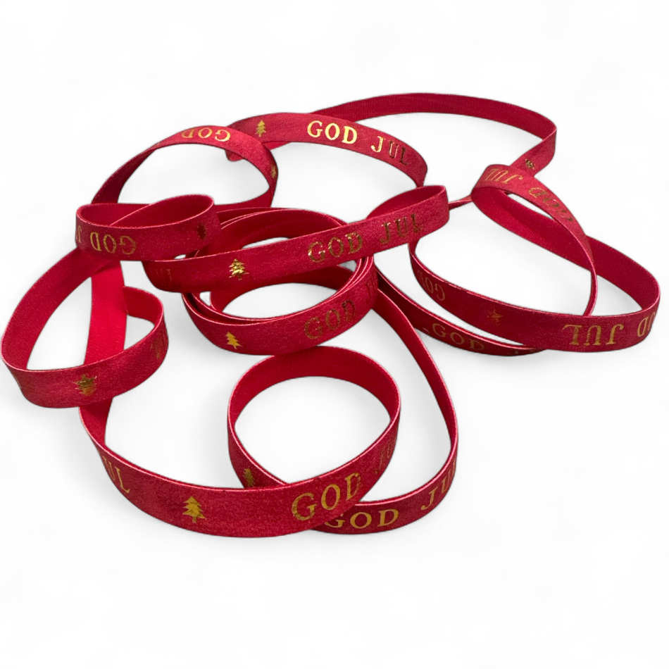 Rött läderband med texten God Jul. (2.5 meter)