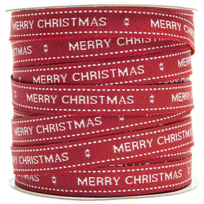 Rött band med text Merry Christmas. 50 meter