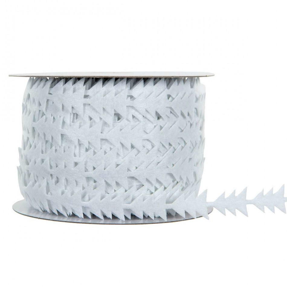 Band med granar i vitt, 15 mm ( 3 meter )