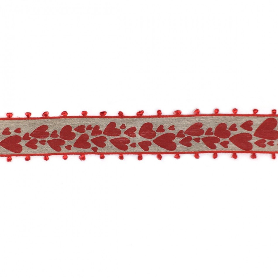 Beige band med röda hjärtan, 35mm (3m)