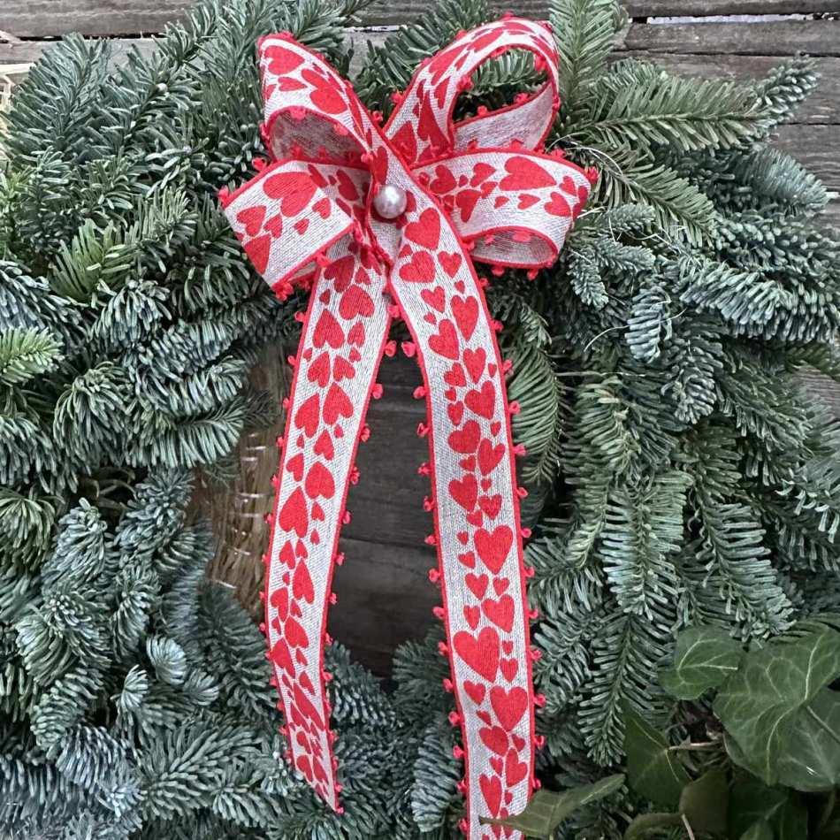 Beige band med röda hjärtan, 35mm (3m)