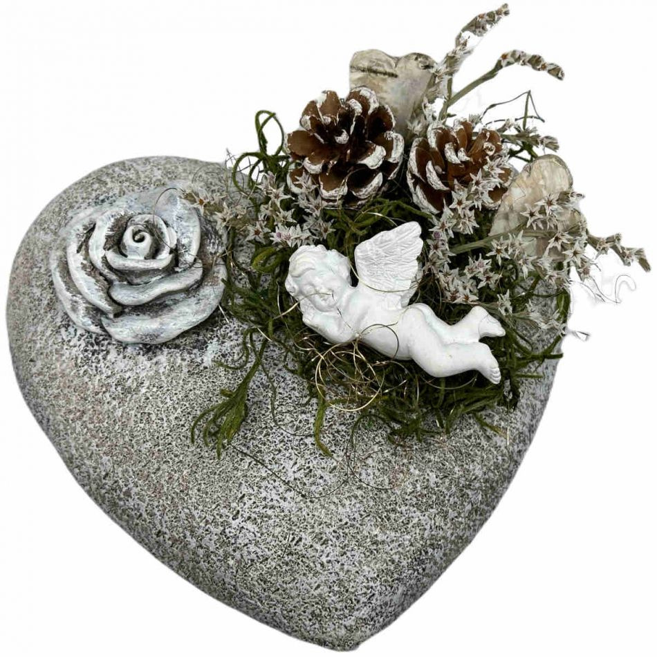 Hjärta med ängel, kottar och näverhjärtan