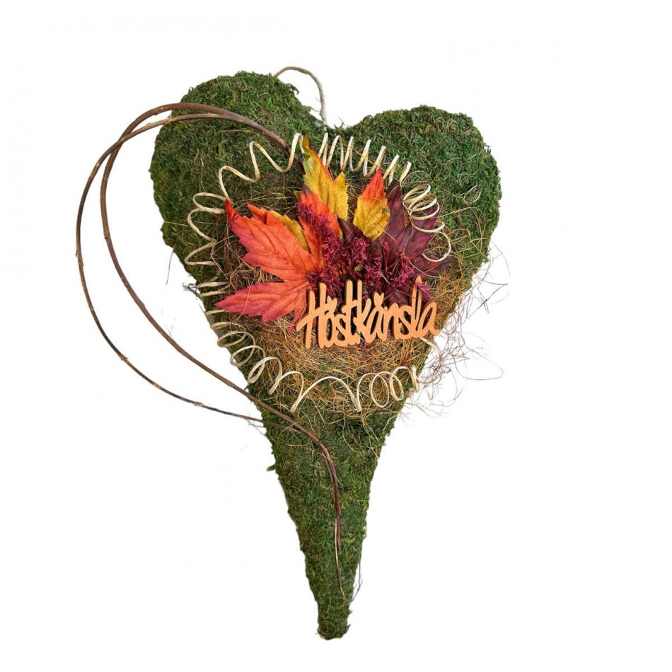 Mosshjärta med texten Höstkänsla