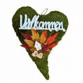 Mosshjärta med Välkommen, hus och löv ca 34 x 25 cm Mosshjärta med Välkommen, hus och löv ca 34 x 25 cm