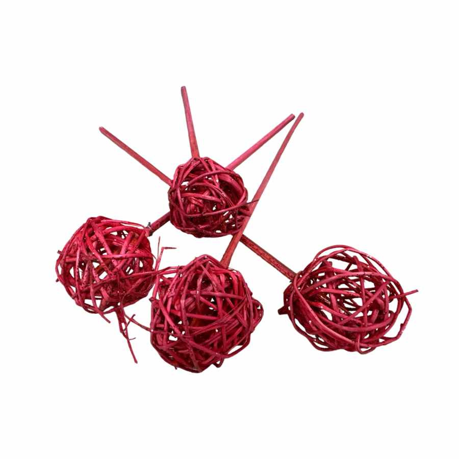 Dekorationsbollar röda glitter , 4st