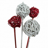 Dekorationsbollar i rött och vitt med glitter , 4st Dekorationsbollar i rött och vitt med glitter , 4st