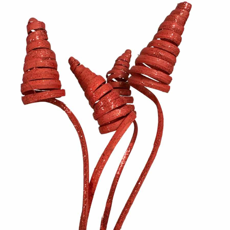 Spiraler , röda glittriga , 4st 