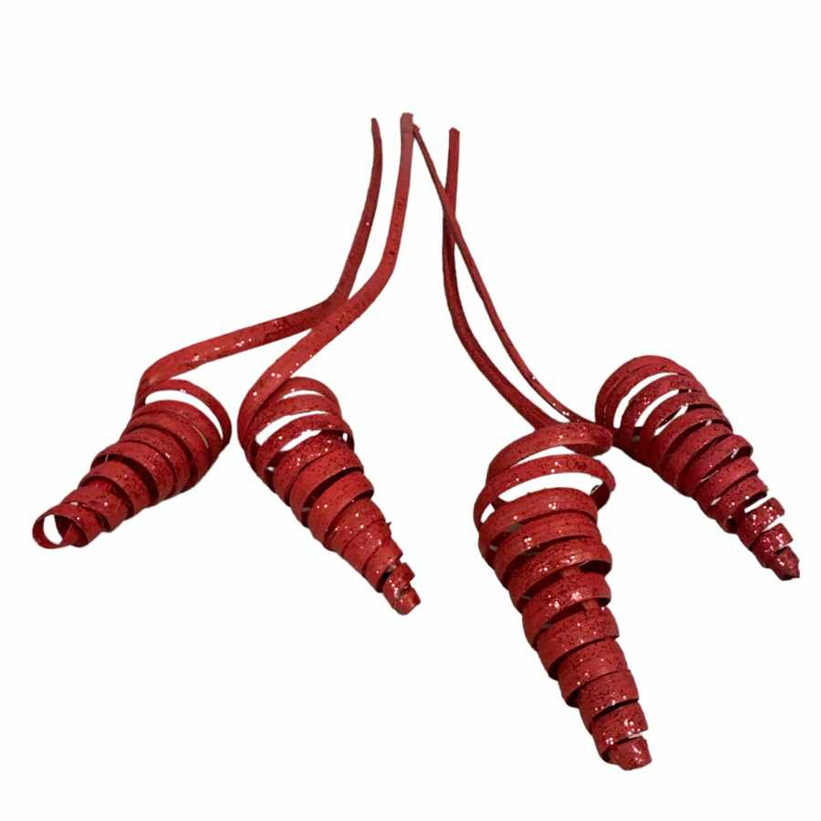 Spiraler , röda glittriga , 4st 