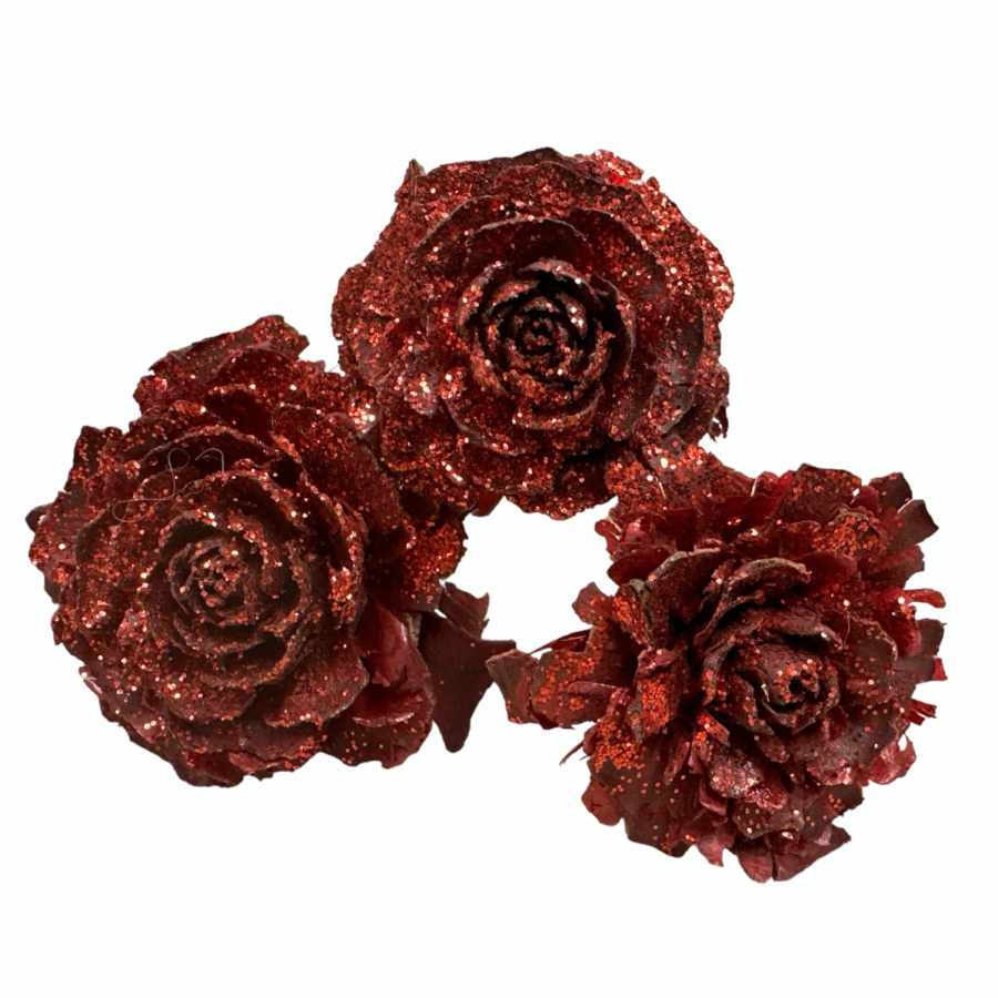 Kotterosor röda glittriga 3st