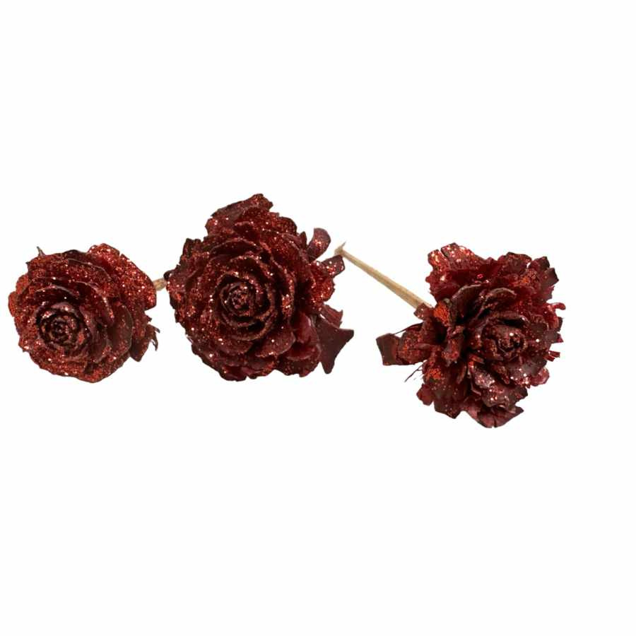 Kotterosor röda glittriga 3st