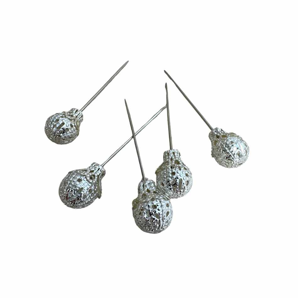 Silverfärgad dekorationsnål krona 5st 10mm