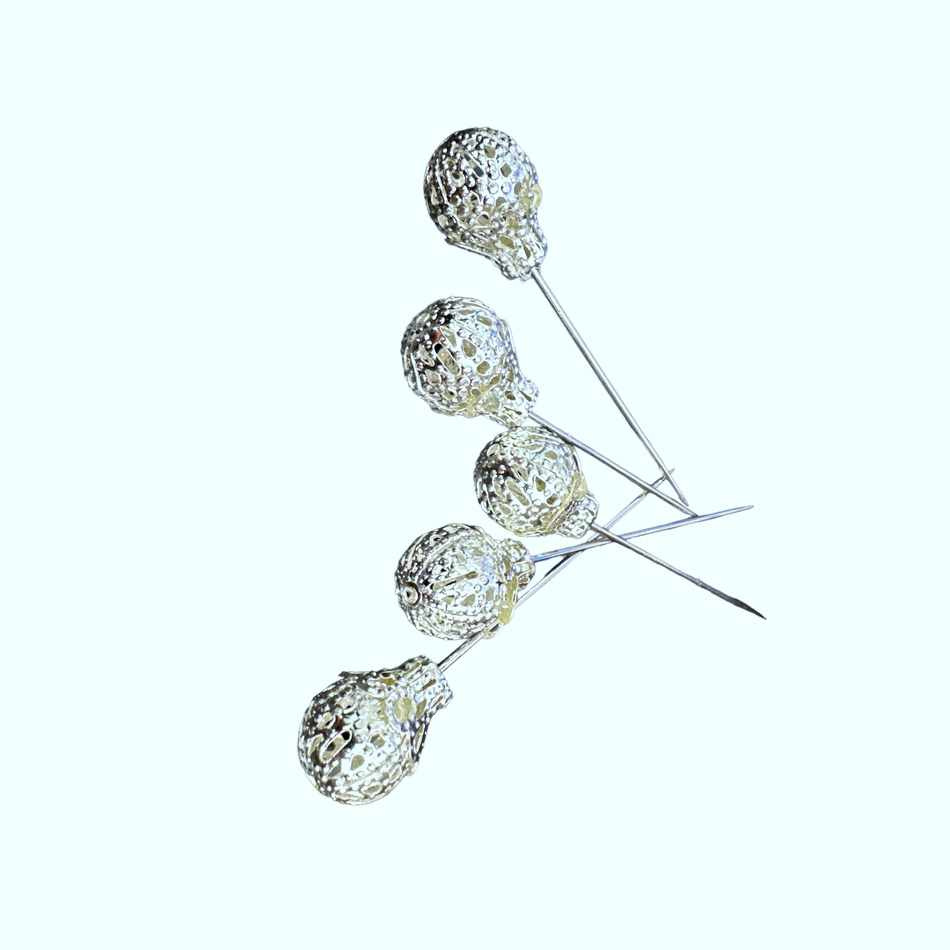 Silverfärgad dekorationsnål krona 5st 10mm