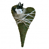 Mosshjärta med duva och lindade band och snöre Mosshjärta med duva och lindade band och snöre