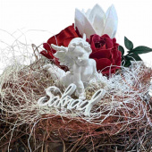 Hjärta av salim med rosor, ängel och skylt Saknad Hjärta av salim med rosor, ängel och skylt Saknad