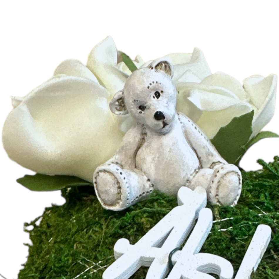 DIY - Mosshjärta med nallebjörn, rosor, hjärtan och text Älskad