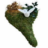 Mosshjärta med duva och guldfärgade kottar Mosshjärta med duva och guldfärgade kottar