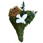 Mosshjärta med duva och guldfärgade kottar Mosshjärta med duva och guldfärgade kottar