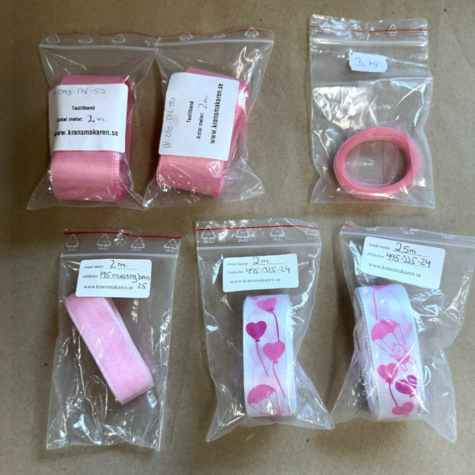 Dekorband Mix Rosa nyanser ca 13 meter