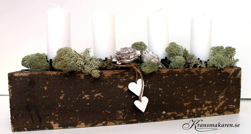 Hjärtan på natursnöre 2 st, rundade, Vita.