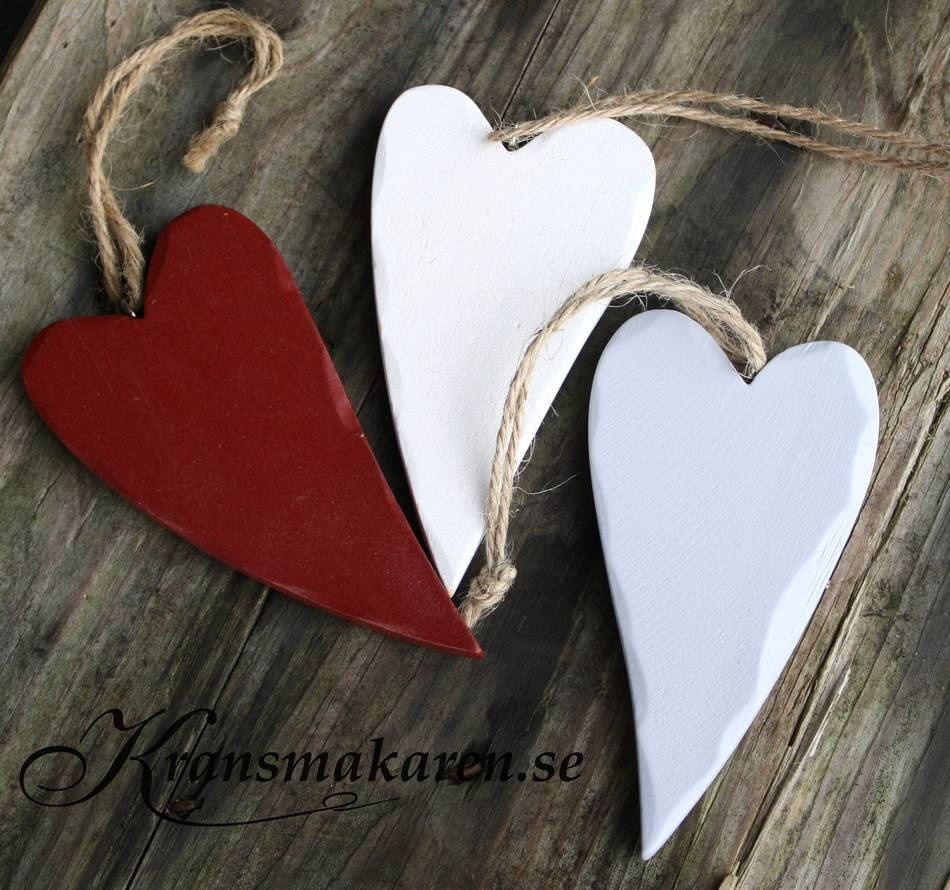 Hjärta, vit med hänge 4,5 x 9 cm, ( 2 st)