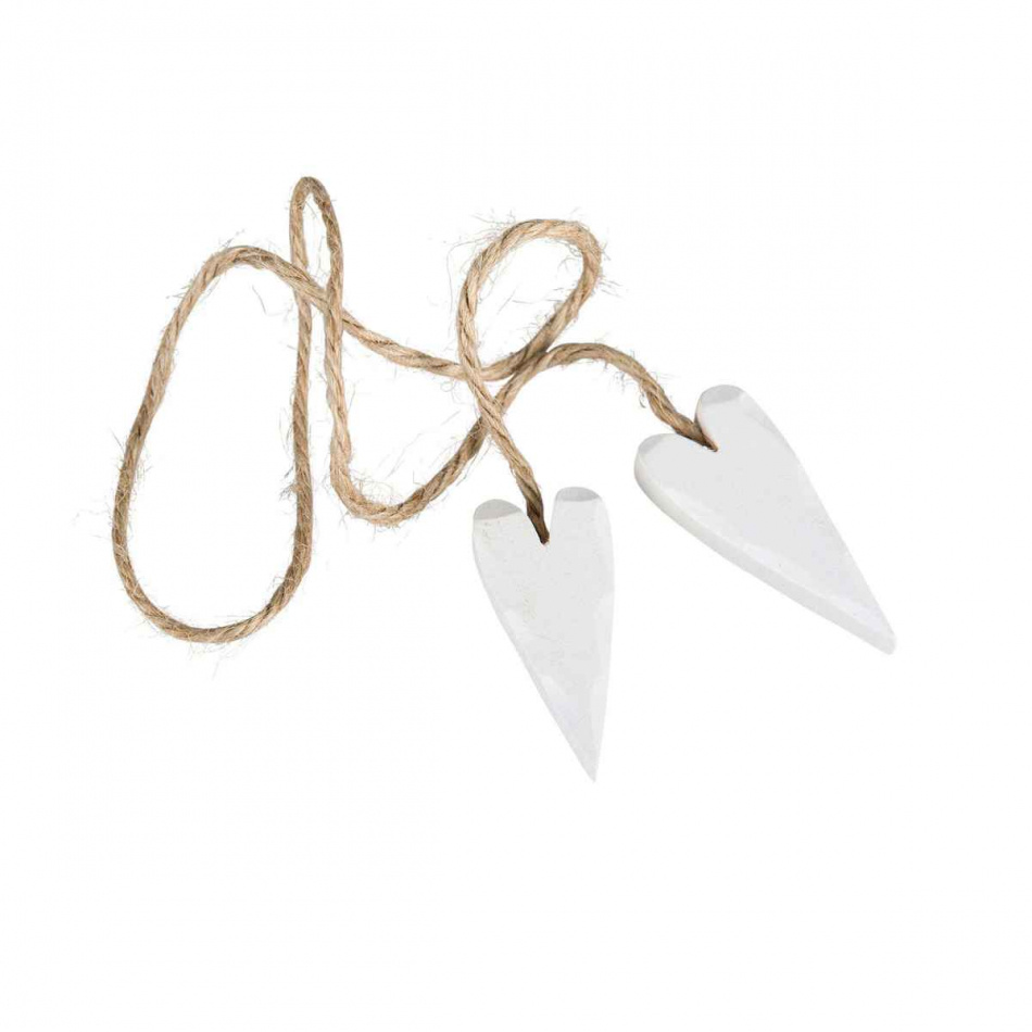 Hjärtan på natursnöre, avlånga, vita