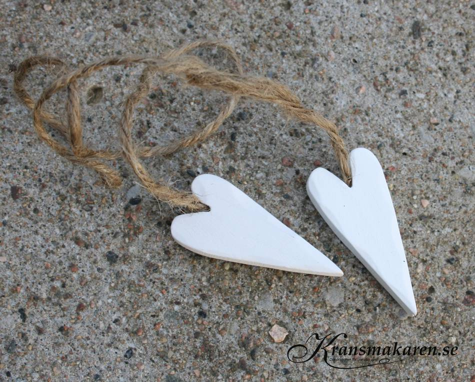 Hjärtan på natursnöre, avlånga, vita