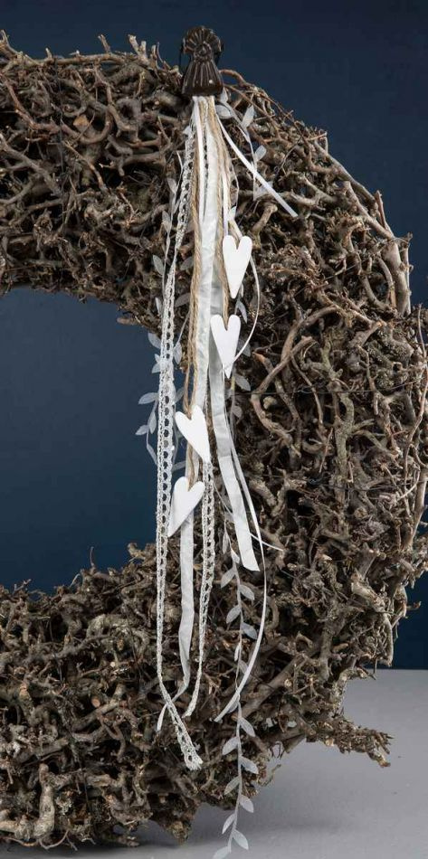 Hjärtan på natursnöre, avlånga, vita