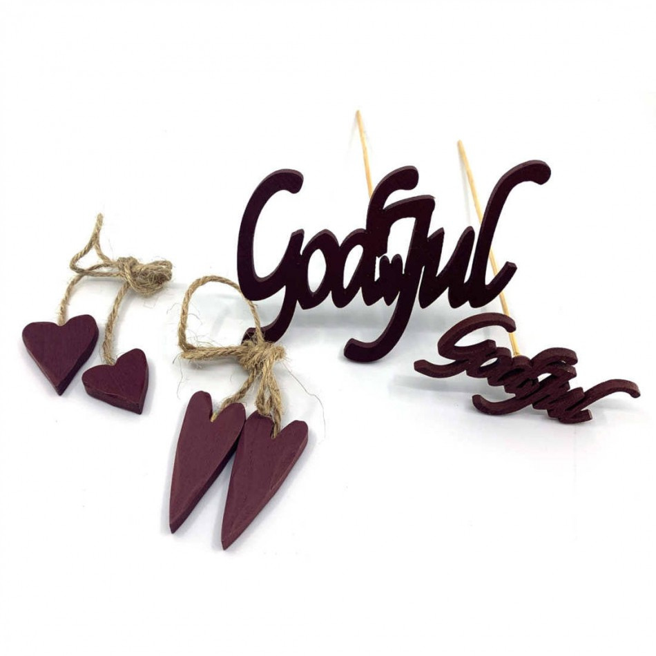 Hjärtan 2 st på natursnöre, avlånga, Brunröda