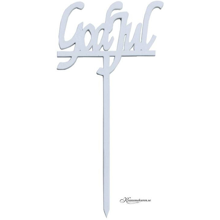 God Jul skylt med pinne. Vit