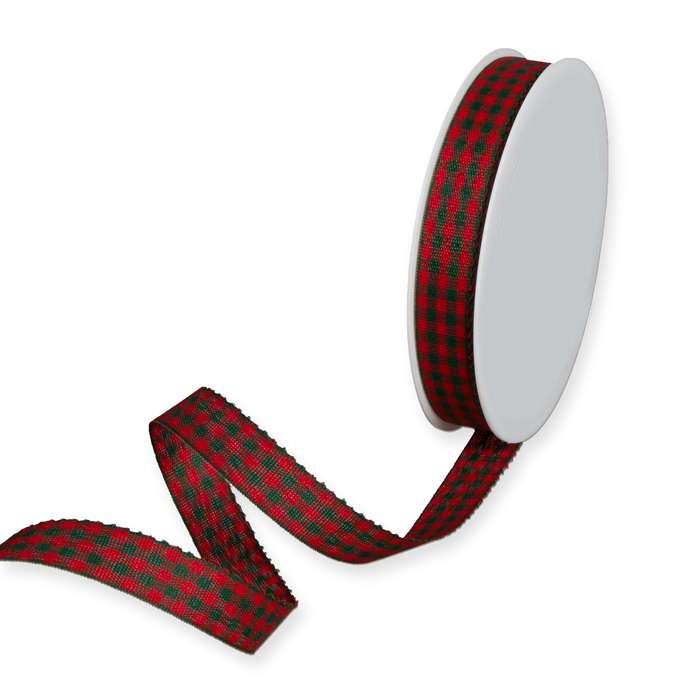 Dekorband rutigt Röd/Mörkgrön 15 mm (25 meter)