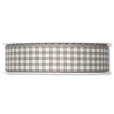 Rutigt textilband, Grå/vit. 25mm ( 25 meter)