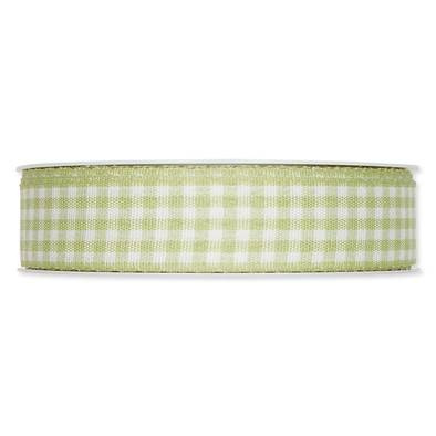 Rutigt textilband, Grön/vit. 25mm (metervara)