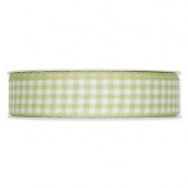 Rutigt textilband, Grön/vit. 25mm (metervara)