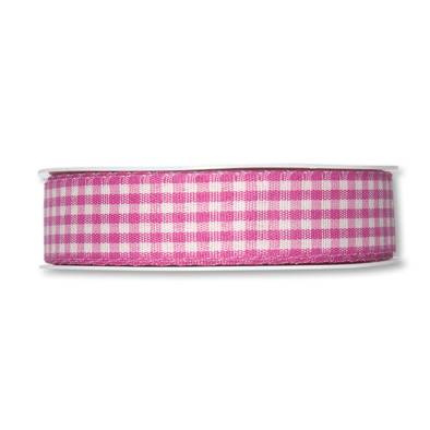 Rutigt textilband, Mörkrosa/vit. 25 mm (metervara)