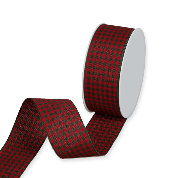 Dekorband rutigt Röd/Mörkgrön 40 mm (25 meter)