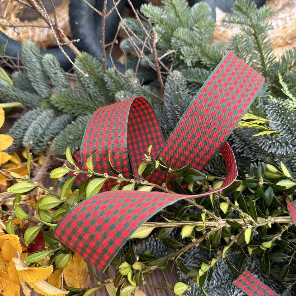 Dekorband rutigt Röd/Mörkgrön 40 mm (25 meter)