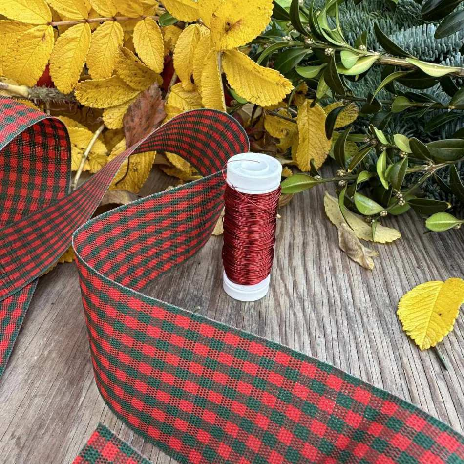 Dekorband rutigt Röd/Mörkgrön 40 mm (25 meter)