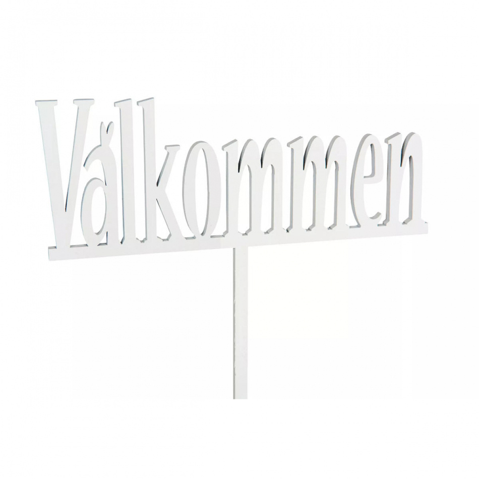 Välkommen skylt med pinne, vit 