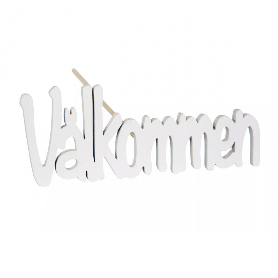 träskylt med texten välkommen